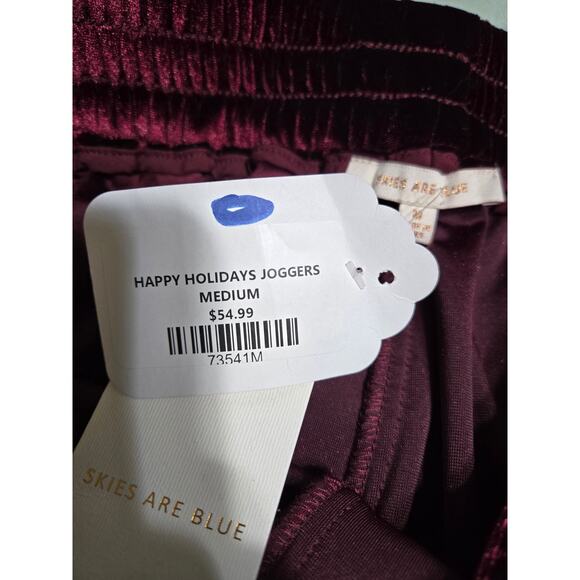 Skies are blue medium women's maroon wine velvet joggers new with tags - Picture 7 of 10